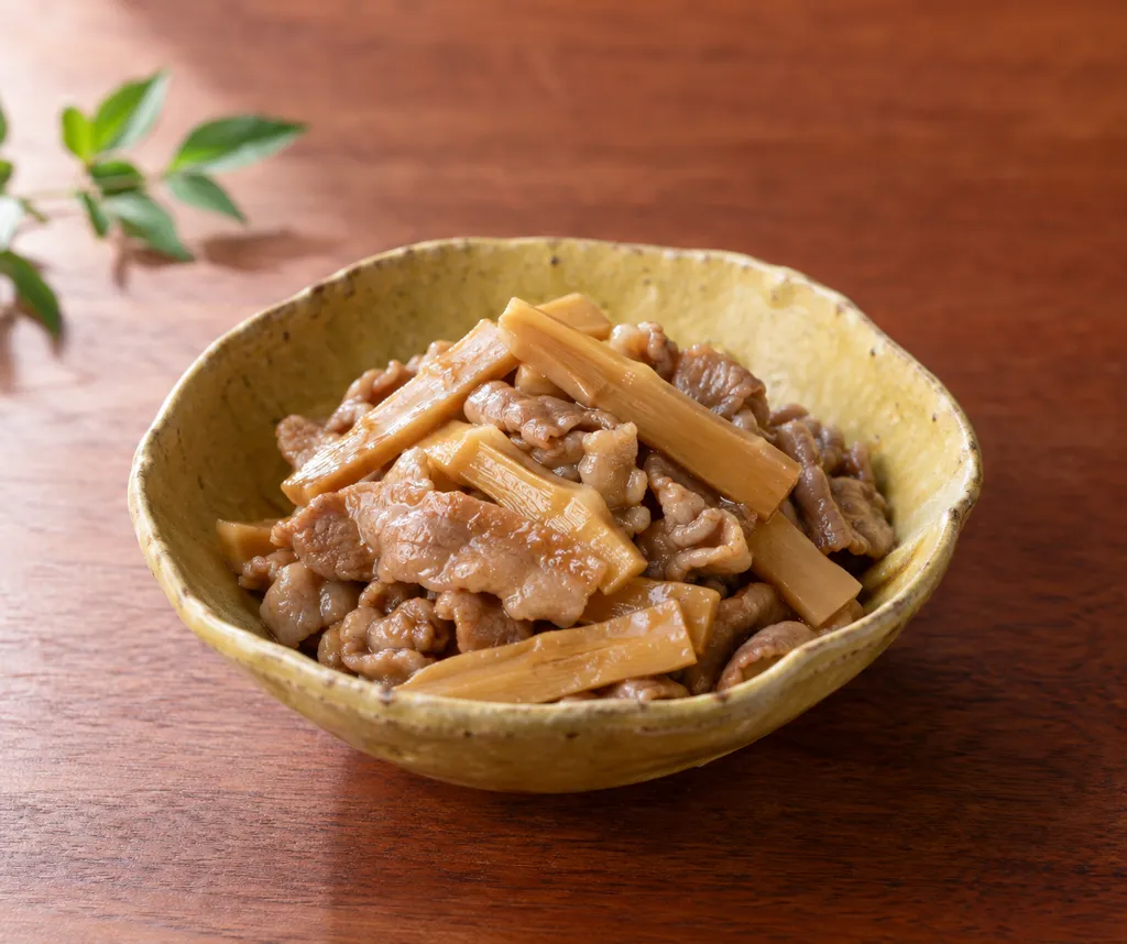 メンマと豚こま肉のしょうが炒めの完成イメージ