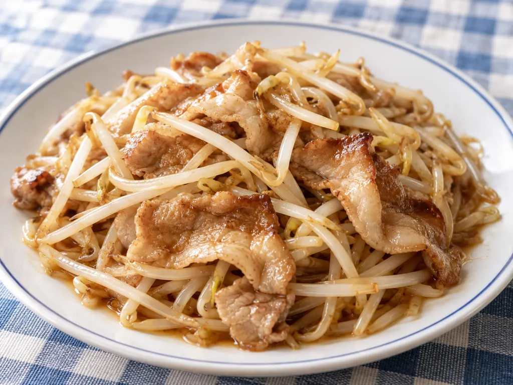 豚バラ肉ともやしのさっぱり醤油炒めの完成イメージ