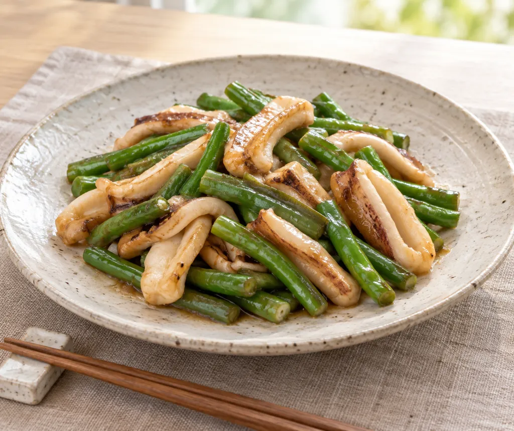 いかといんげんのしょうがバター醤油炒めの完成イメージ