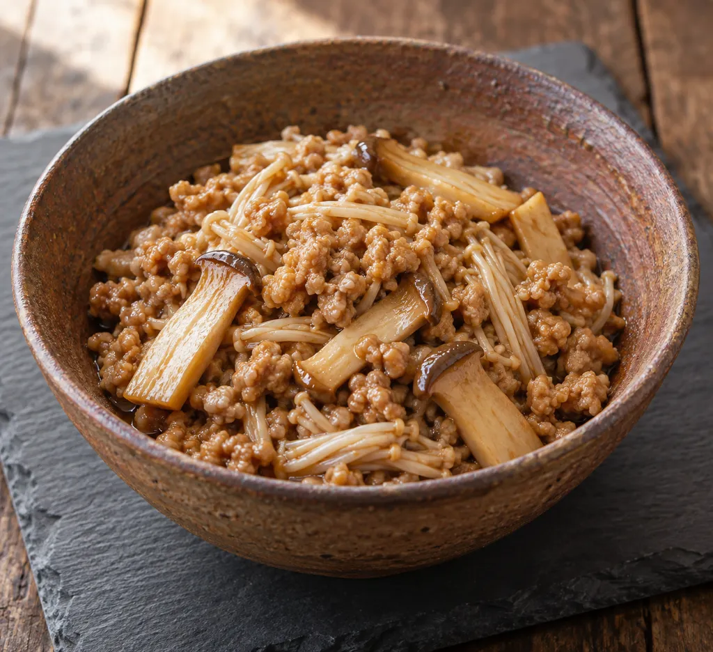 鶏ひき肉ときのこの醤油炒めの完成イメージ