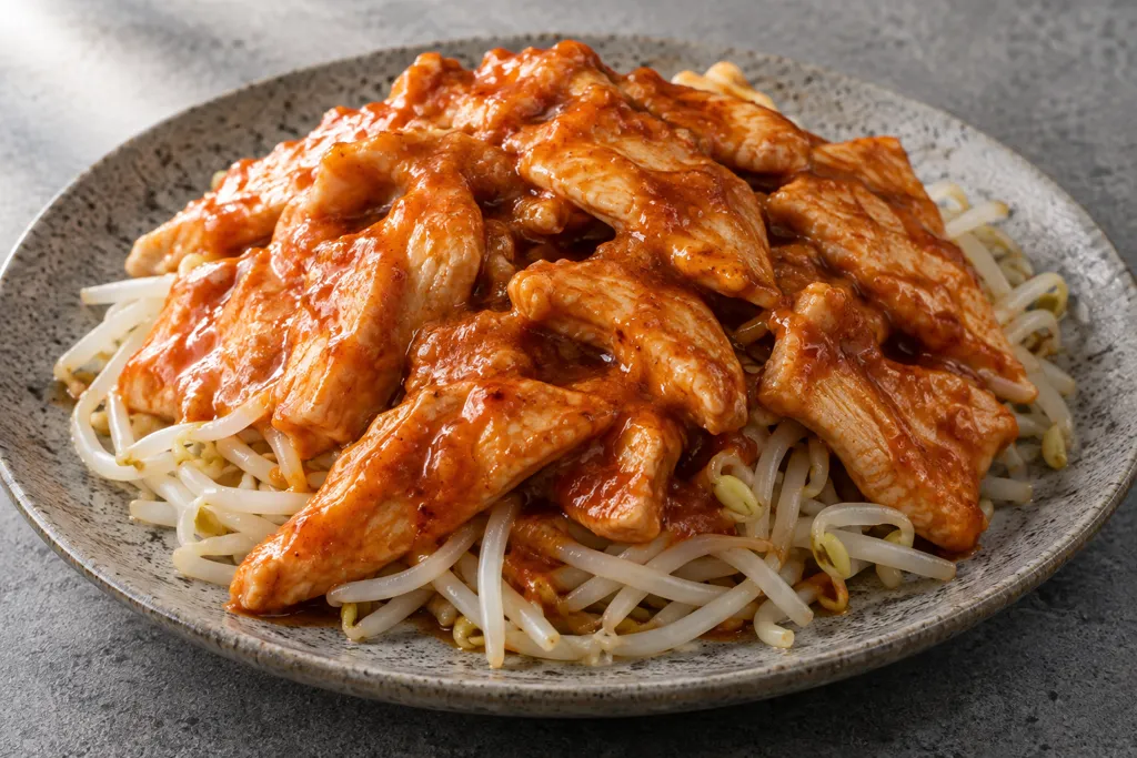 鶏むね肉ともやしの韓国マヨ鶏の完成イメージ