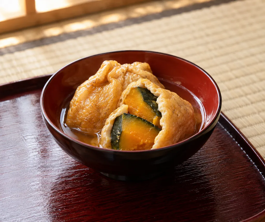油揚げとかぼちゃの袋煮の完成イメージ