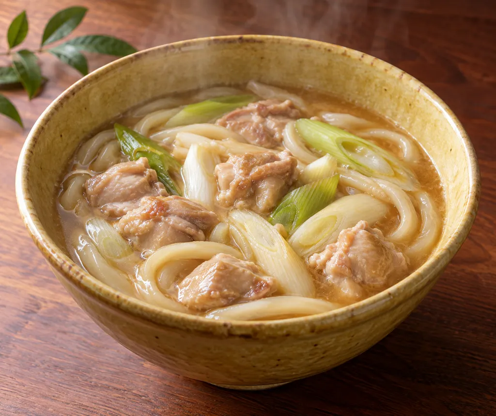 鶏もも肉とねぎの味噌煮込みうどんの完成イメージ