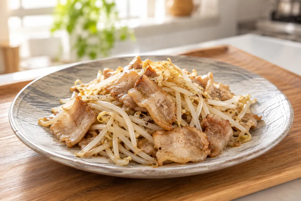豚バラ肉ともやしの塩炒めの完成イメージ