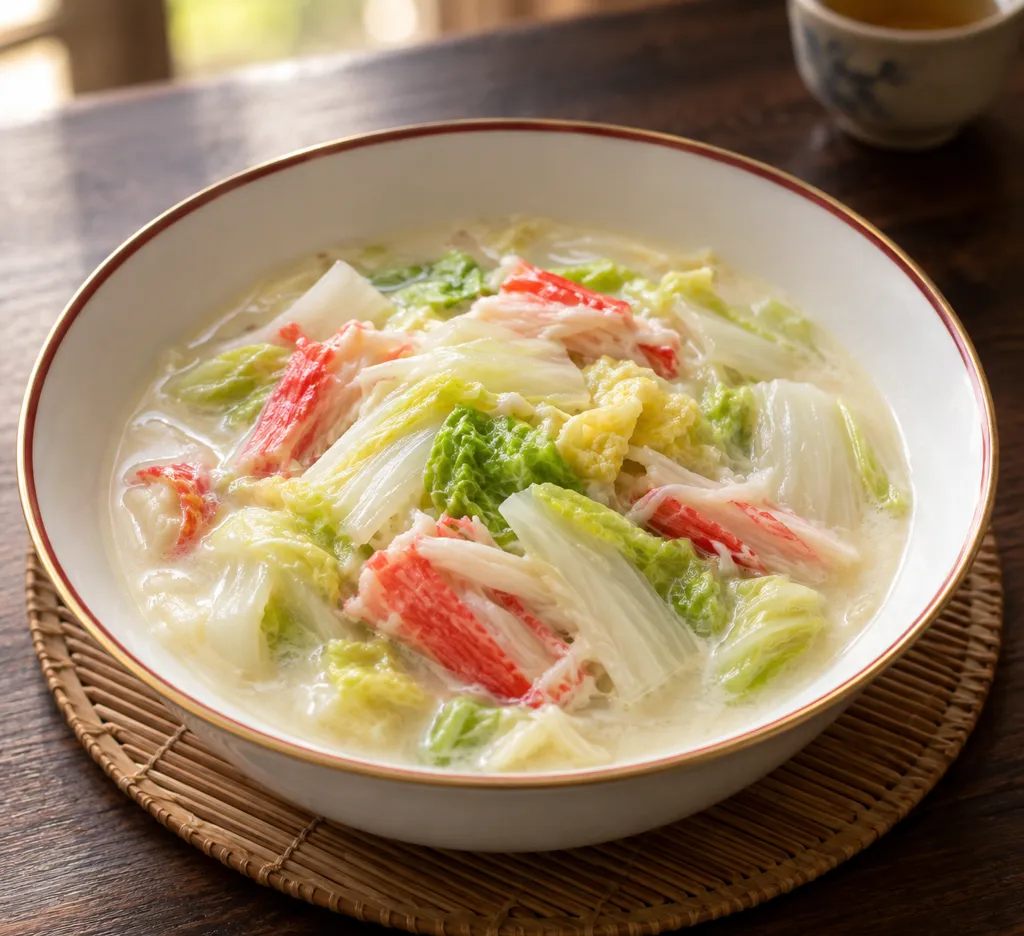 かにかまと白菜の中華ミルク煮の完成イメージ