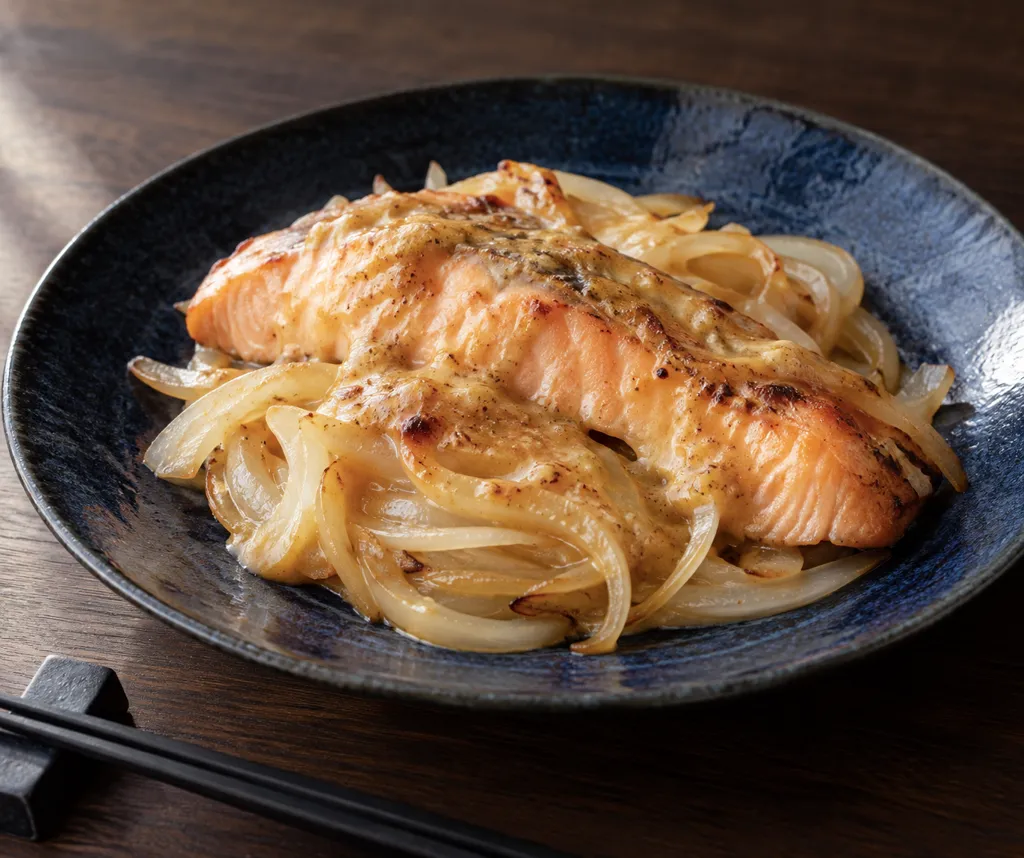 鮭と玉ねぎの醤油マヨ焼きの完成イメージ