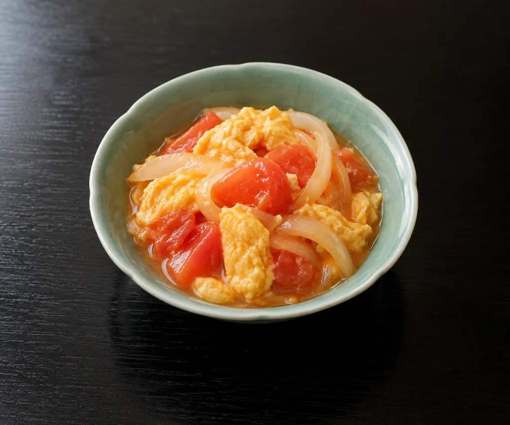 トマトと玉ねぎの卵とじの完成イメージ