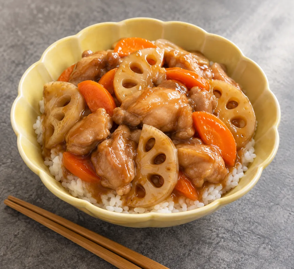 鶏もも肉とれんこんの中華あんかけ丼の完成イメージ