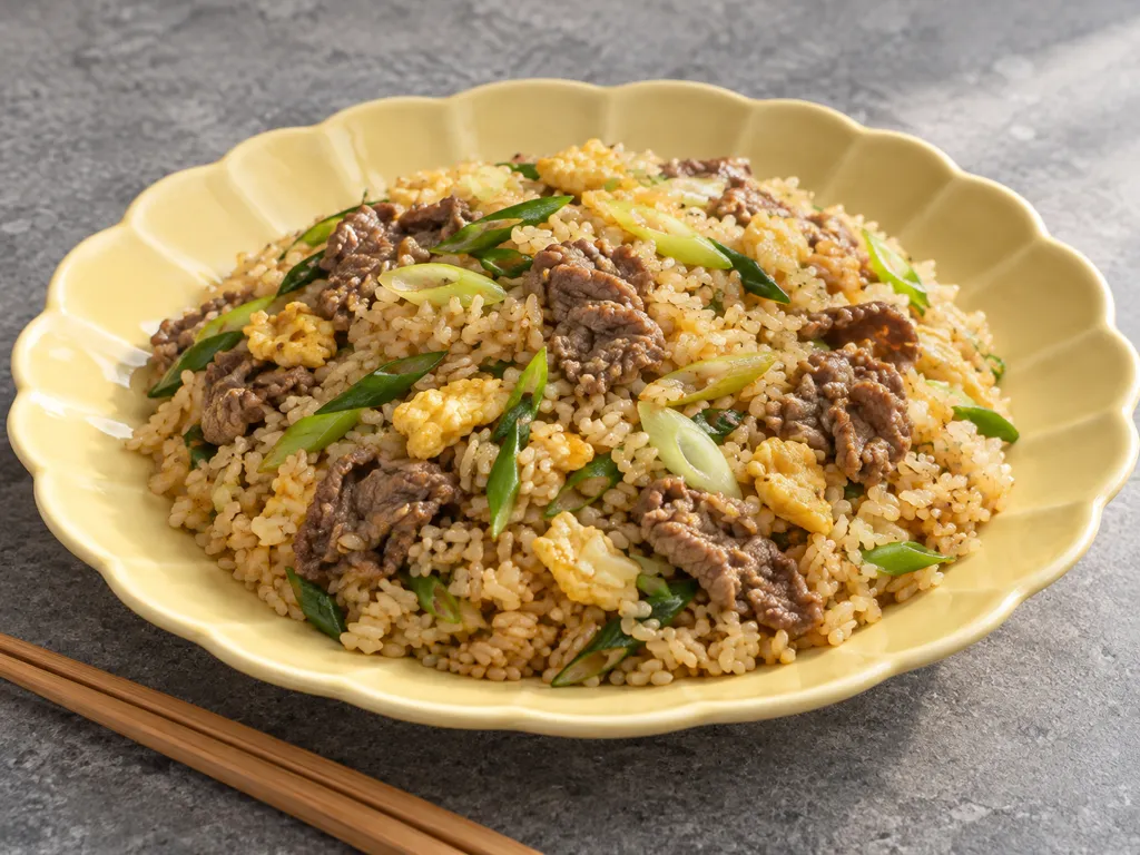 牛こま肉とねぎのチャーハンの完成イメージ