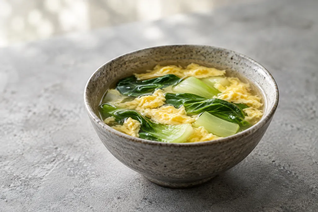 卵とチンゲン菜のエスニックスープの完成イメージ