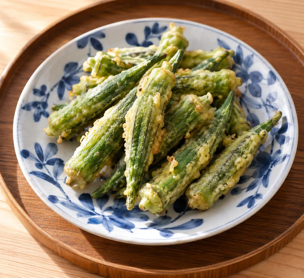 オクラのだし塩衣揚げ焼きの完成イメージ
