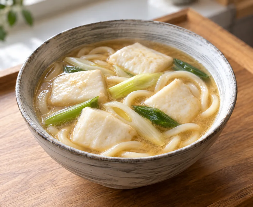 はんぺんとねぎの味噌煮込みうどんの完成イメージ