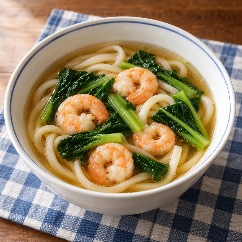 えびと小松菜のかけうどんの完成イメージ