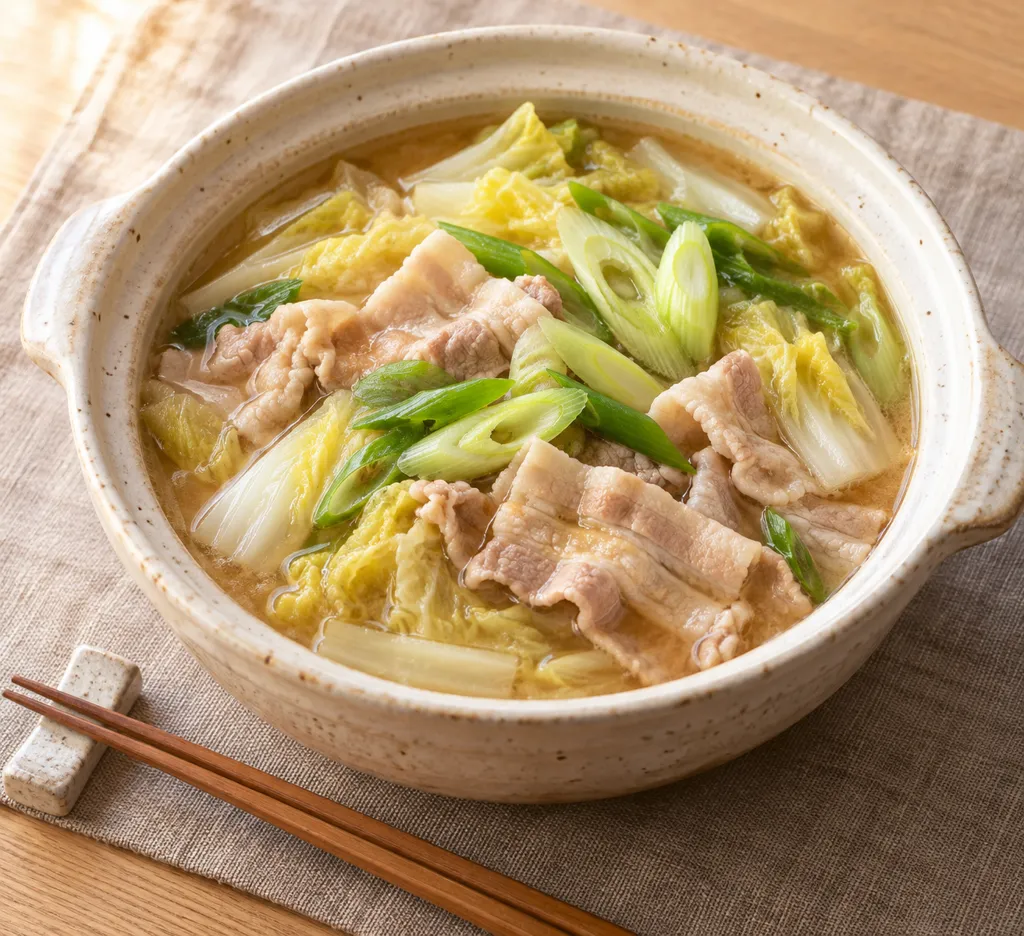時短豚バラ肉と白菜の味噌鍋の完成イメージ