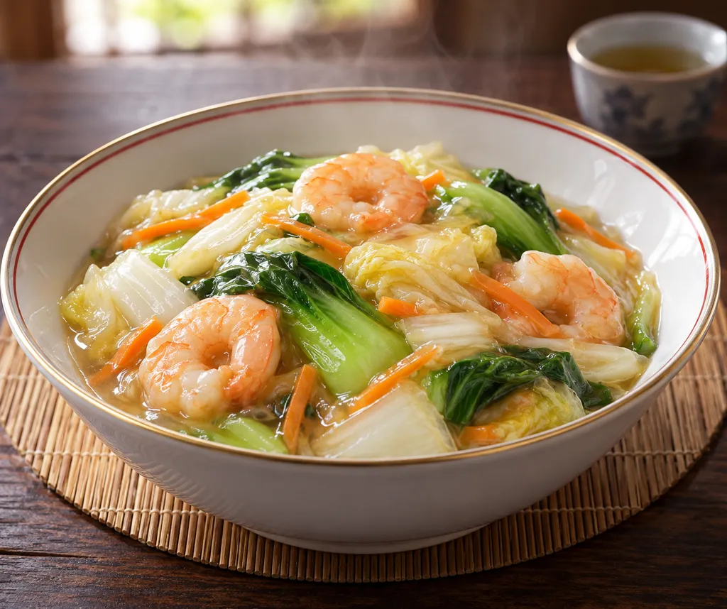 時短えびとチンゲン菜の八宝菜あんの完成イメージ