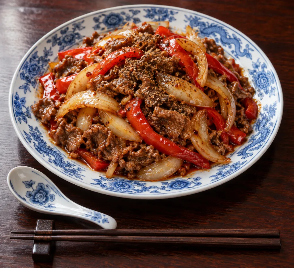 牛肉と玉ねぎの四川風炒めの完成イメージ