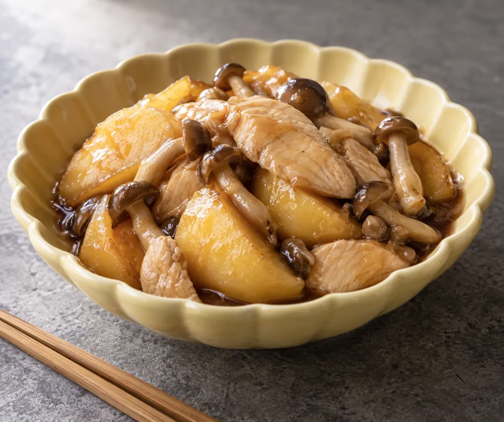 鶏むね肉としめじの中華肉じゃがの完成イメージ