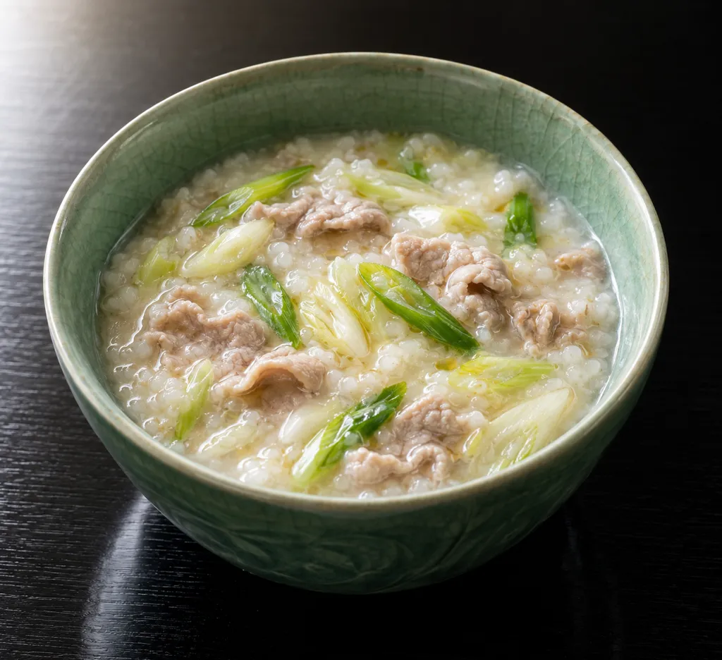 豚こま肉とねぎの中華粥の完成イメージ