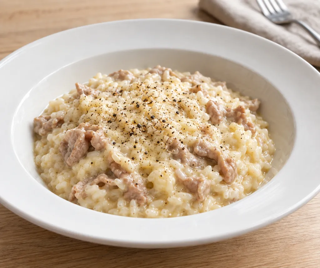 豚こま肉のチーズリゾットの完成イメージ