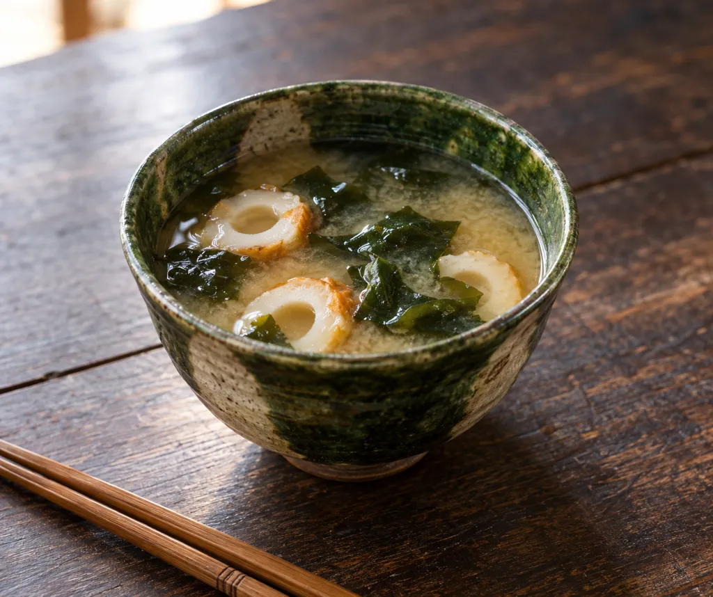 ちくわと乾燥わかめの即席味噌汁の完成イメージ
