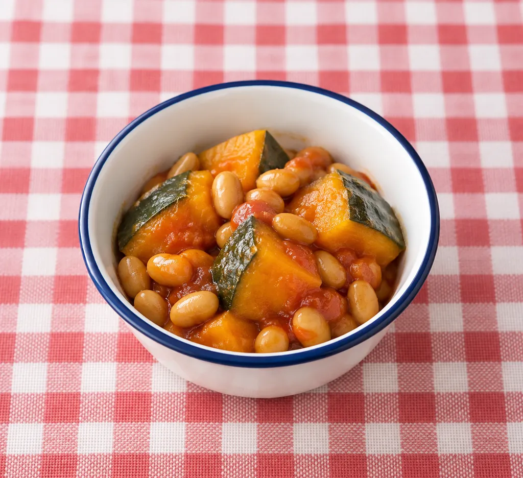 大豆とかぼちゃのケチャップ煮の完成イメージ