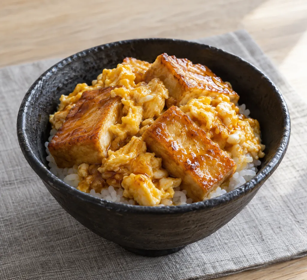 厚揚げと卵のしょうが照り焼き丼の完成イメージ