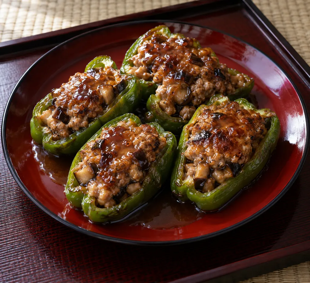 豚ひき肉としいたけのピーマン肉詰めの完成イメージ