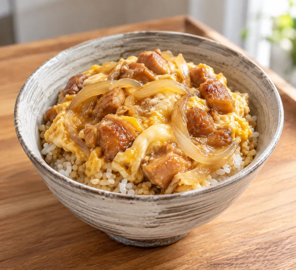 玉ねぎと玄米の親子丼の完成イメージ
