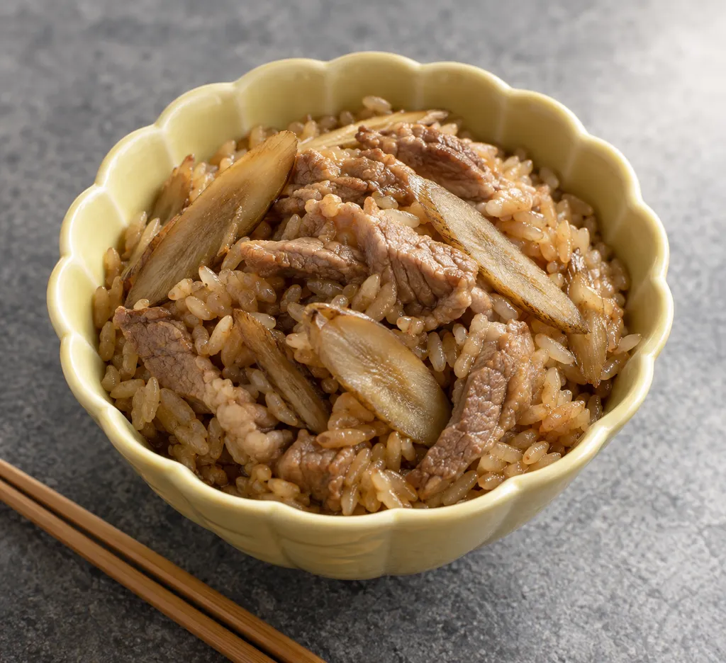 豚肩ロースとごぼうの中華炊き込みご飯の完成イメージ