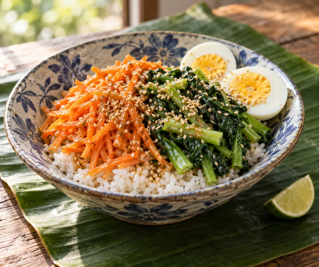 にんじんと小松菜のナムル丼の完成イメージ