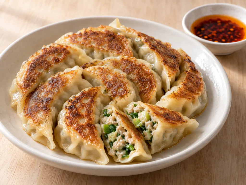 鶏ひき肉とチンゲン菜の焼き餃子の完成イメージ