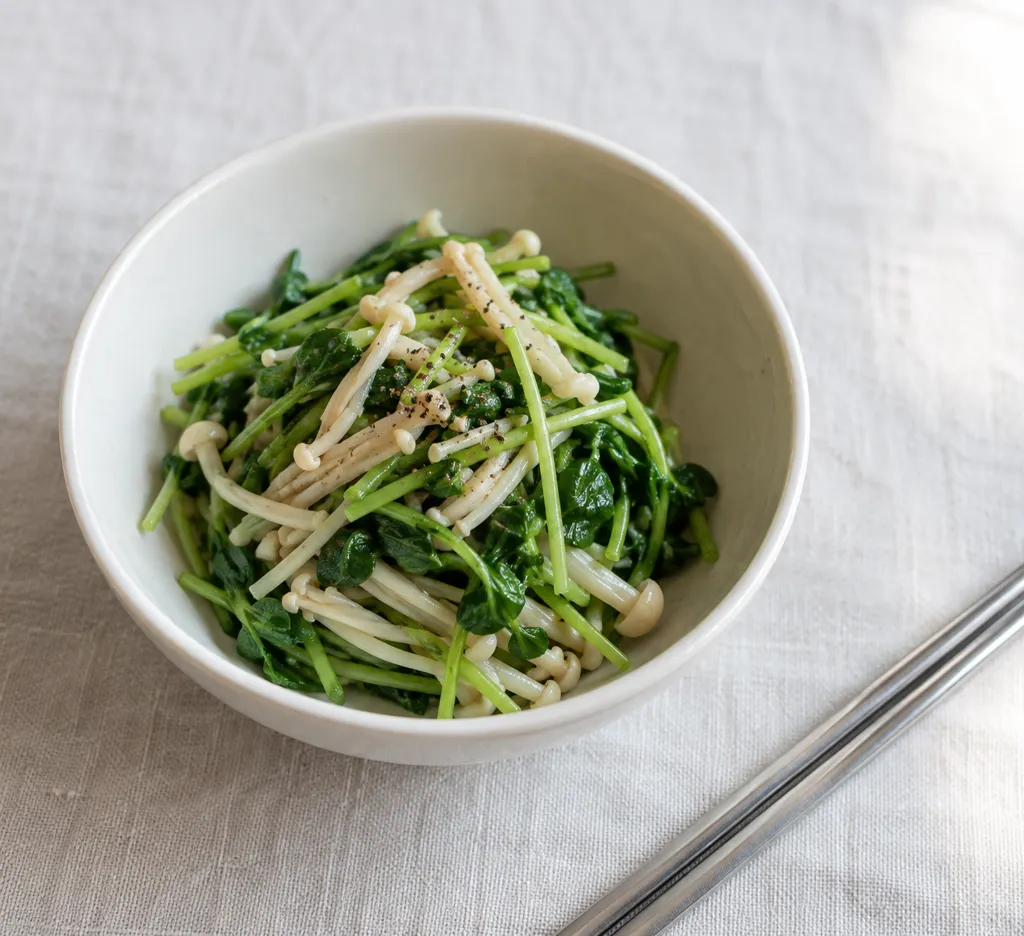 豆苗とえのきのさっぱりナンプラー炒めの完成イメージ