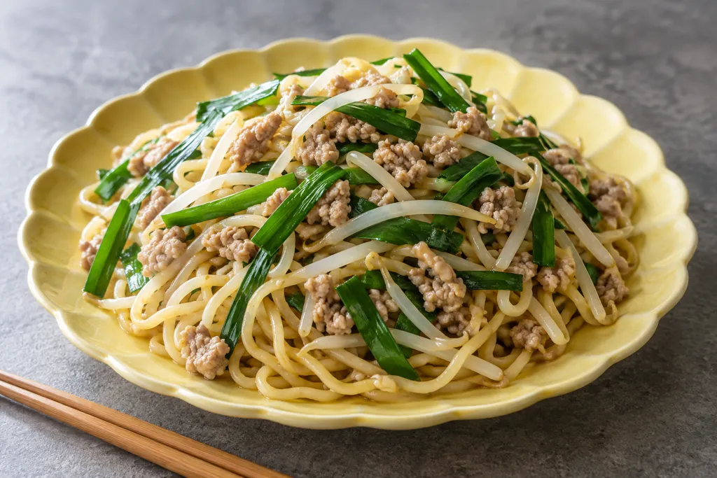 豚ひき肉とニラもやしの中華塩麺の完成イメージ