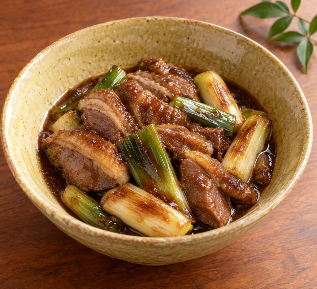 鴨肉とねぎの甘辛味噌煮込みの完成イメージ