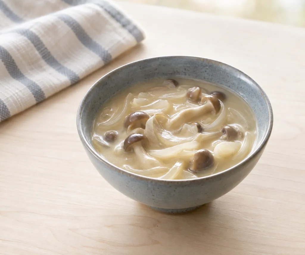 玉ねぎとしめじのバターとろみスープの完成イメージ