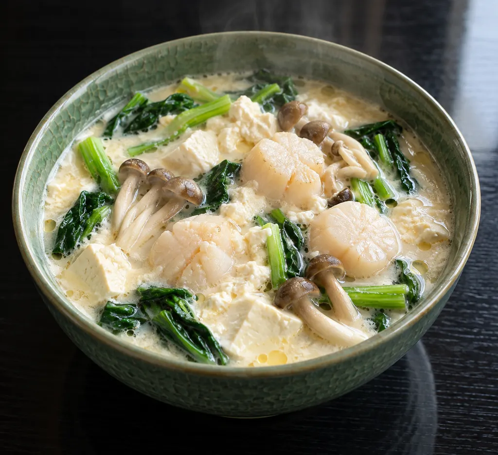 豆腐とほたての中華豆乳風鍋の完成イメージ