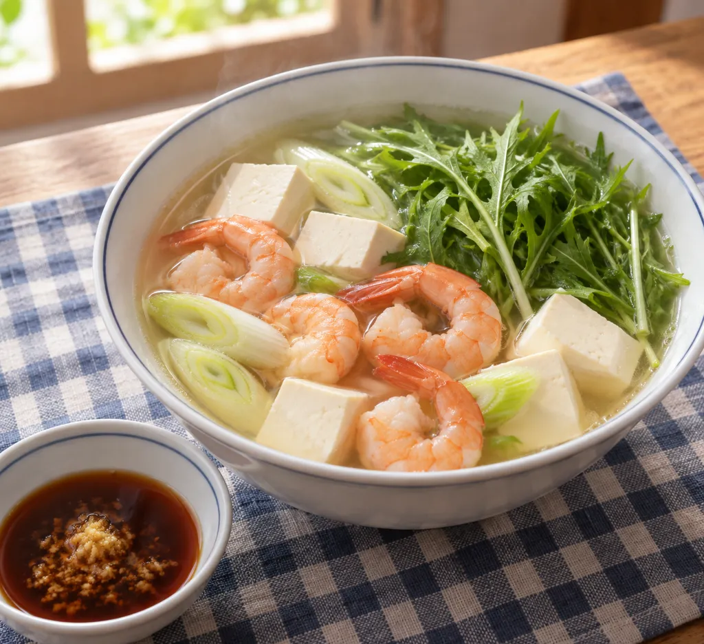 えびと豆腐の寄せ鍋の完成イメージ