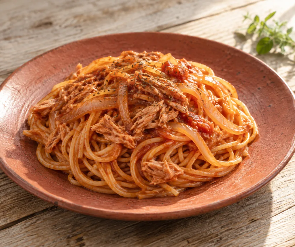 ツナと玉ねぎのケチャップパスタの完成イメージ