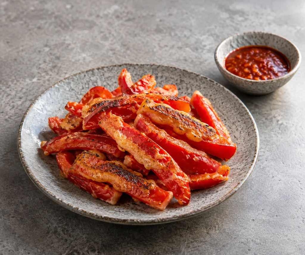パプリカの衣焼き にんにくだれ添えの完成イメージ