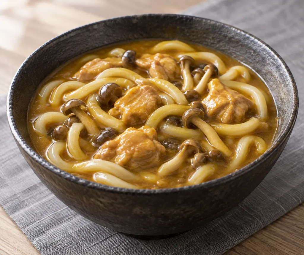 鶏もも肉としめじのカレーうどんの完成イメージ