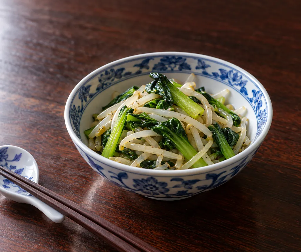 もやしと小松菜の中華ごま油和えの完成イメージ