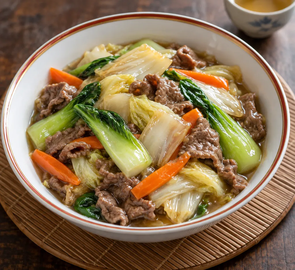牛こま肉とチンゲン菜の八宝菜の完成イメージ