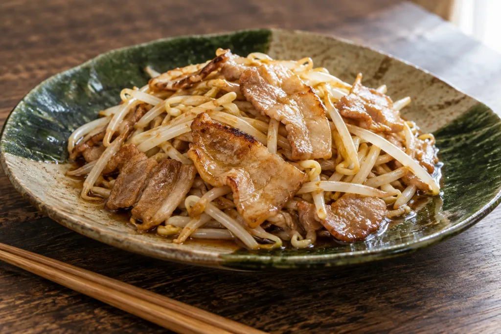 時短豚バラ肉ともやしのバター醤油焼きの完成イメージ