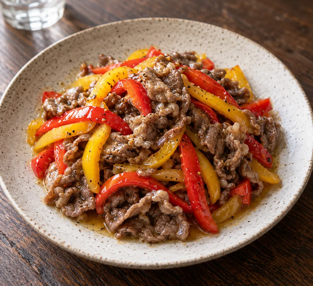 牛薄切り肉とパプリカの洋風南蛮の完成イメージ