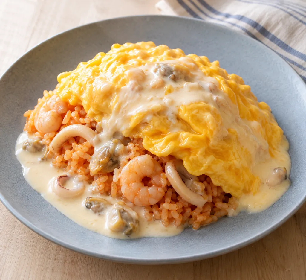 魚介のクリームオムライスの完成イメージ