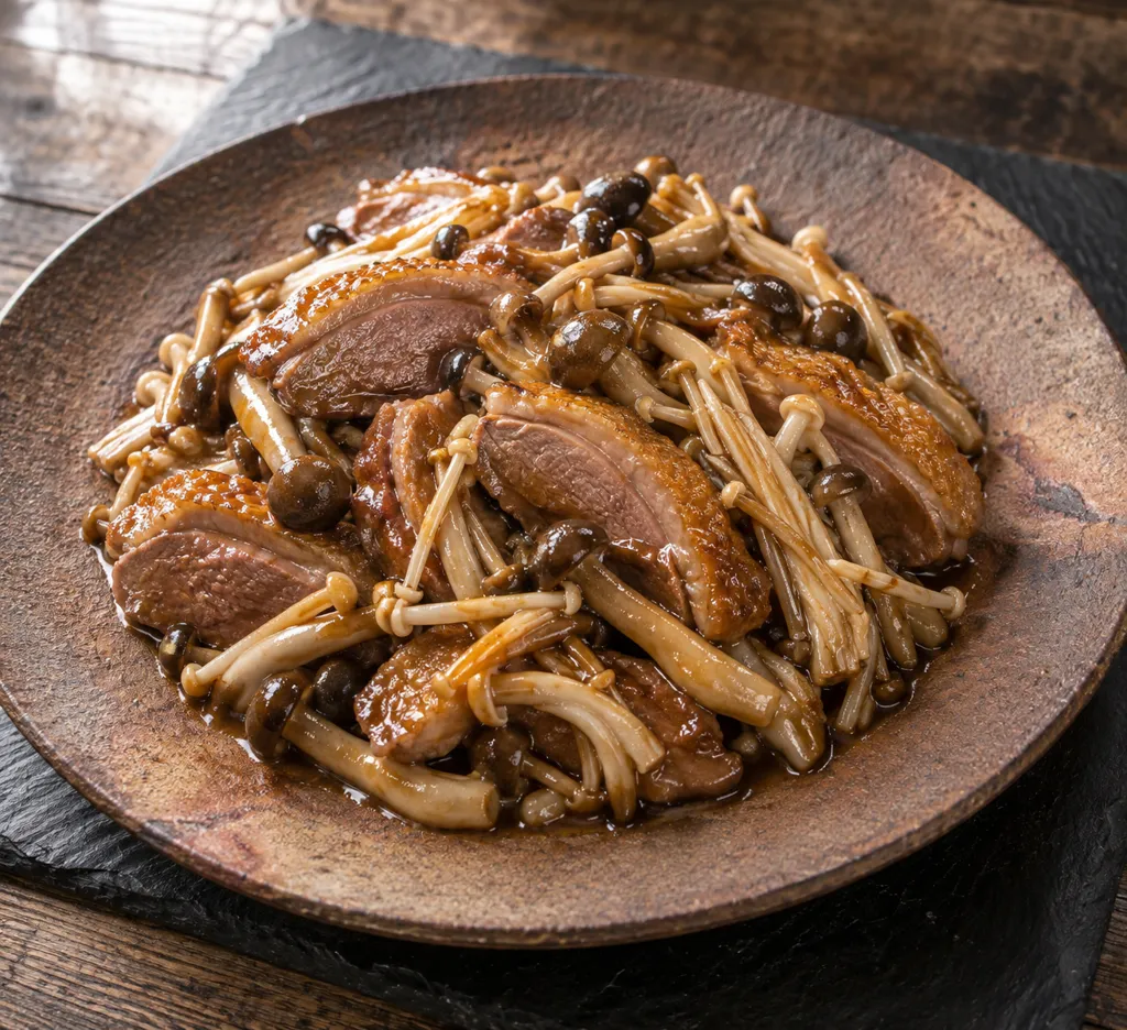 鴨肉としめじの甘辛炒めの完成イメージ