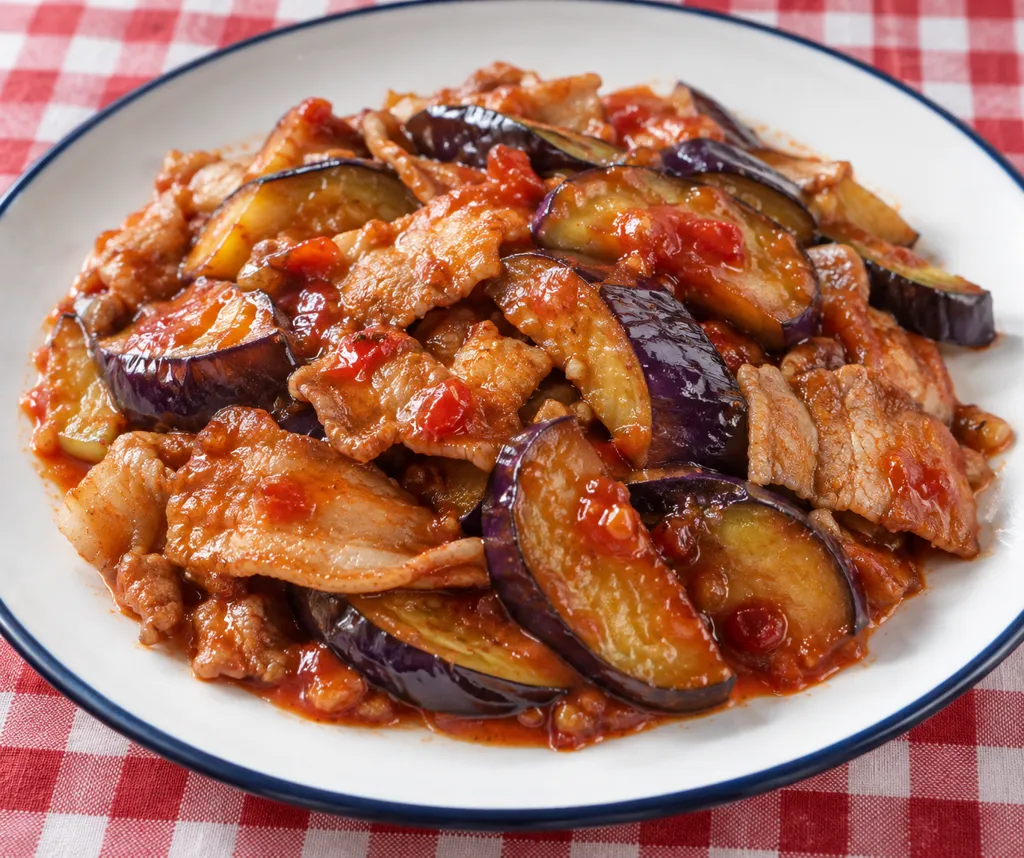 豚バラ肉となすのスイートチリ炒めの完成イメージ