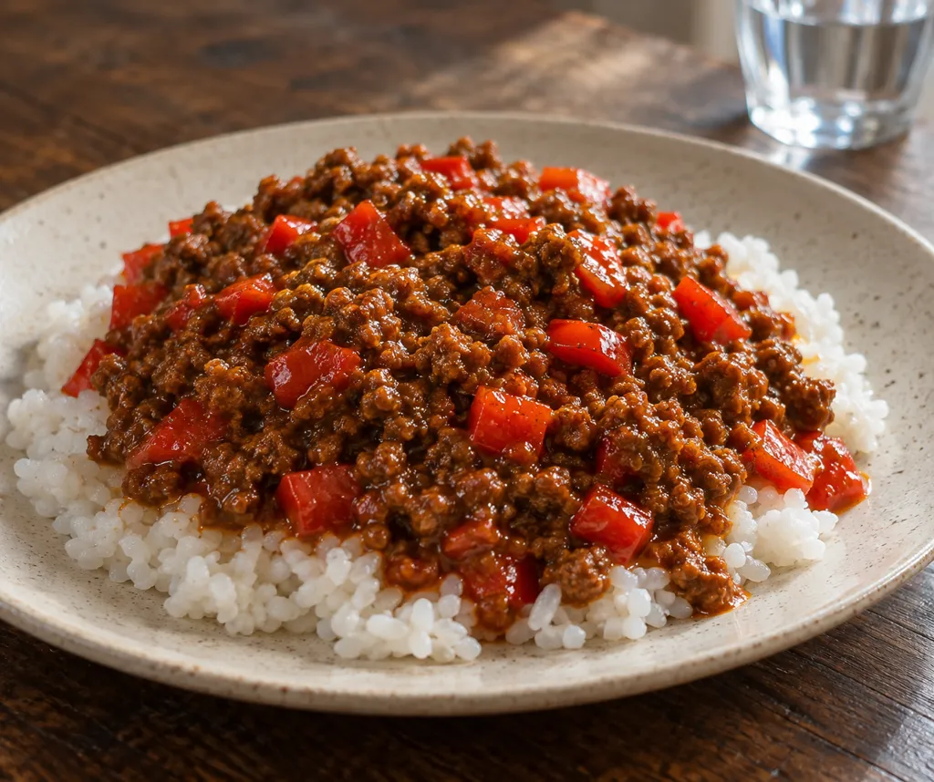 牛ひき肉とパプリカのドライカレーの完成イメージ
