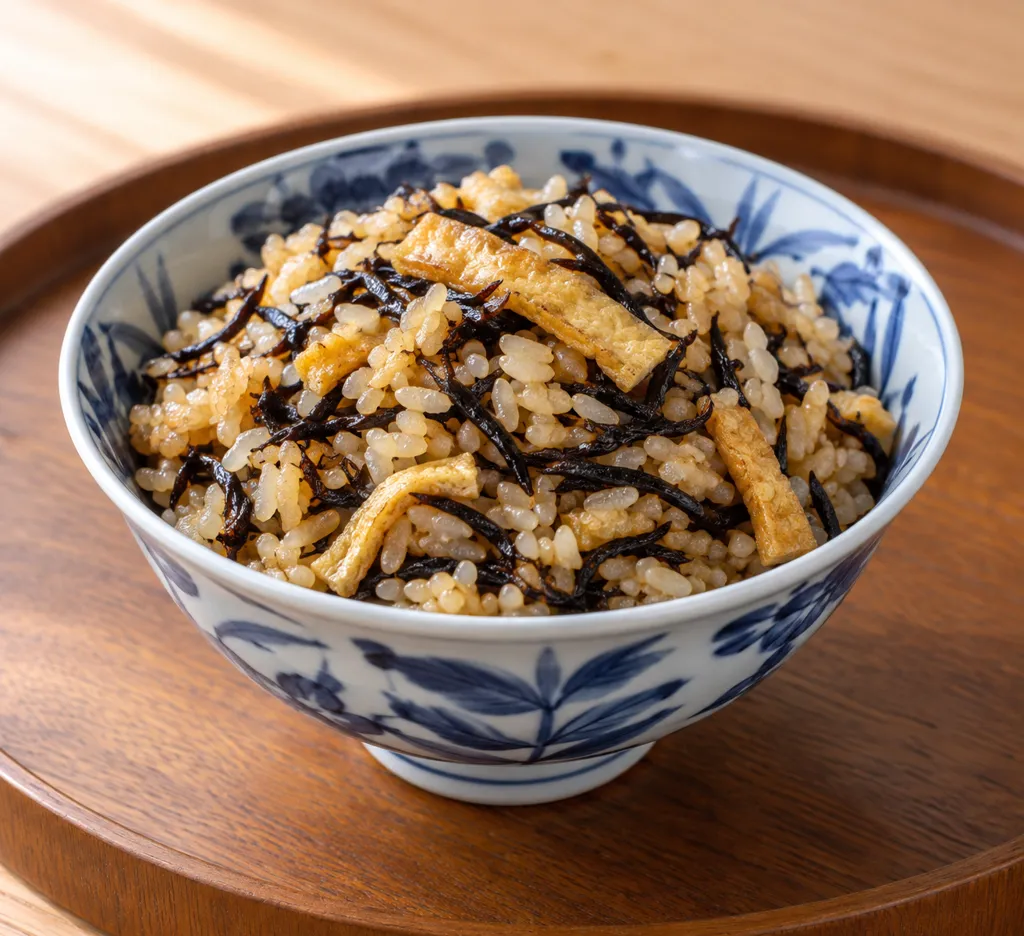 油揚げとひじきの混ぜごはんの完成イメージ