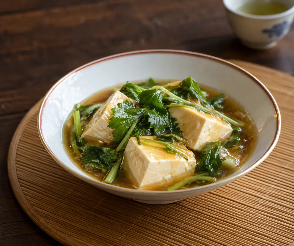 木綿豆腐と三つ葉のとろみ温豆腐中華だれの完成イメージ